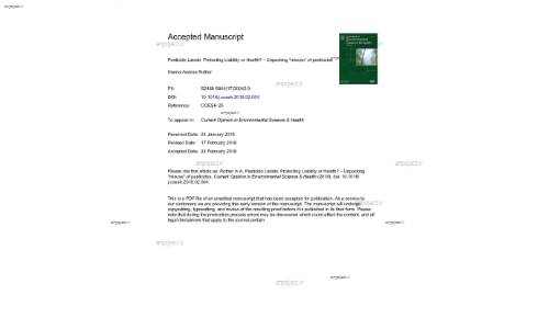 Pesticide Labels: Protecting Liability or Health? – Unpacking “misuse” of pesticides Hanna-Andrea Rother